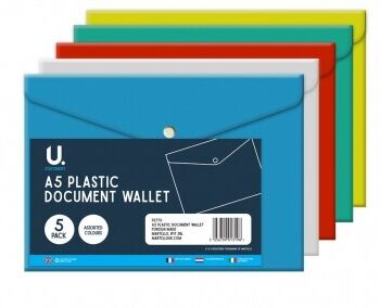 A5 Plastic Document Wallet 5pk