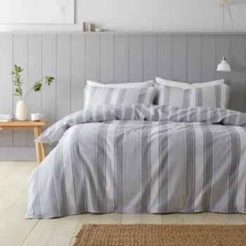 Bianca Brushed Cotton Duvet Set Ticking Stripe Grey King